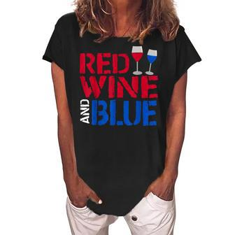 Red Wine And Blue Funny 4th Of July Gift Women's Loosen Crew Neck Short Sleeve T-Shirt - Seseable