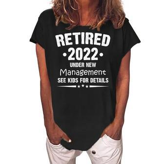 Retired 2022 Under New Management See Kids For Details Women's Loosen Crew Neck Short Sleeve T-Shirt - Seseable