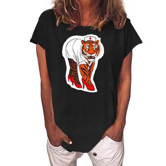 Sexy Tiger Nurse Tiger Lover Gift Women's Loosen Crew Neck Short Sleeve T-Shirt | Mazezy