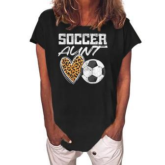 Soccer Aunt Proud Aunty Funny Cheerleader Aunt Women's Loosen Crew Neck Short Sleeve T-Shirt | Mazezy