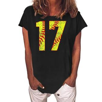 Softball 17 Fast Pitch Love Softball Mom Favorite Player Women's Loosen Crew Neck Short Sleeve T-Shirt | Mazezy