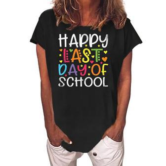 Stars Happy Last Day Of School Cute Graduation Teacher Kids Women's Loosen Crew Neck Short Sleeve T-Shirt | Mazezy