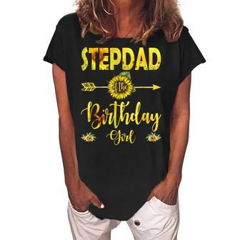 Stepdad Of The Birthday Girl Dad Sunflower Gifts Women's Loosen Crew Neck Short Sleeve T-Shirt - Seseable