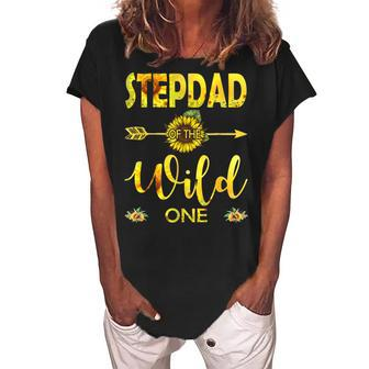 Stepdad Of The Wild One-1St Birthday Sunflower Outfit Women's Loosen Crew Neck Short Sleeve T-Shirt - Seseable