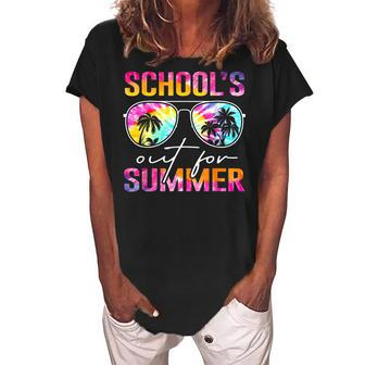 Tie Dye Last Day Of School Schools Out For Summer Teacher Women's Loosen Crew Neck Short Sleeve T-Shirt | Mazezy