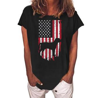 Us Beagle Dog Mom Dad Usa 4Th Of July American Flag Women's Loosen Crew Neck Short Sleeve T-Shirt - Seseable