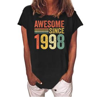 Vintage Awesome Since 1998 24Th Birthday Retro Men Women Women's Loosen Crew Neck Short Sleeve T-Shirt | Mazezy