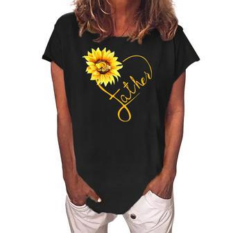 Vintage Father Sunflower Dad Daughter Apparel Women's Loosen Crew Neck Short Sleeve T-Shirt | Mazezy