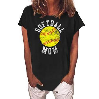 Vintage Softball Mom Bat And Ball Game Women's Loosen Crew Neck Short Sleeve T-Shirt | Mazezy