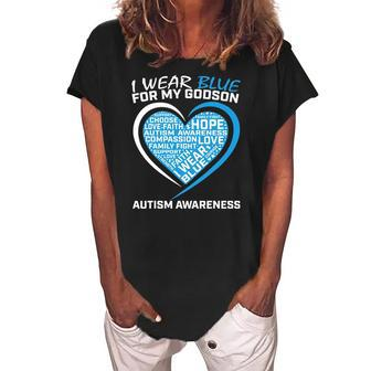 Women Men Godparents I Wear Blue For Godson Autism Awareness Women's Loosen Crew Neck Short Sleeve T-Shirt | Mazezy