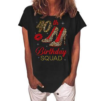 Womens 40Th Birthday Squad Stepping Into 40 Leopard Shoes Women's Loosen Crew Neck Short Sleeve T-Shirt - Seseable