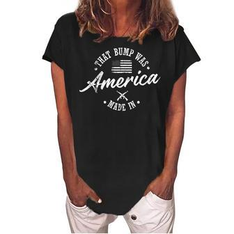 Womens 4Th Of July Pregnancy Announcement For Dad And Mum Bump Women's Loosen Crew Neck Short Sleeve T-Shirt - Seseable