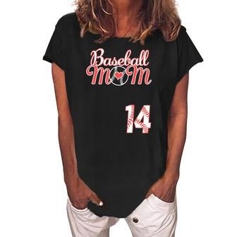 Womens Baseball Mom Mothers Day 14 Baseball Player Jersey Women's Loosen Crew Neck Short Sleeve T-Shirt | Mazezy