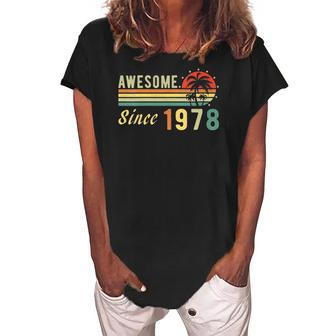 Womens Born In 1978 Awesome Since 1978 Distressed Retro Birthday Women's Loosen Crew Neck Short Sleeve T-Shirt | Mazezy