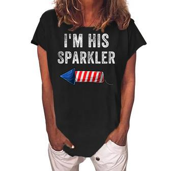 Womens Im His Sparkler His And Her 4Th Of July Matching Couples Women's Loosen Crew Neck Short Sleeve T-Shirt - Seseable