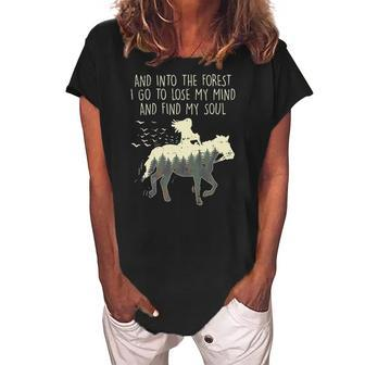 Womens Into The Forest I Go Horse Horseback Riding Girls Women Gift Women's Loosen Crew Neck Short Sleeve T-Shirt | Mazezy