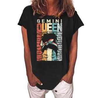 Womens June Birthday Gemini Queen Im Black Queen Afro Mom Bun Women's Loosen Crew Neck Short Sleeve T-Shirt - Seseable
