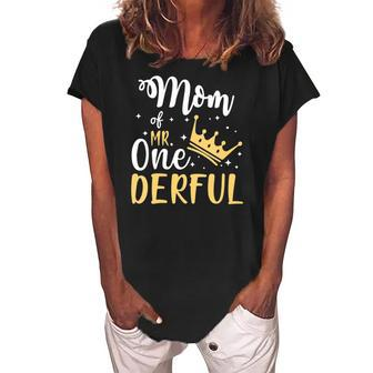 Womens Mom Of Mr Onederful 1St Birthday One-Derful Matching Women's Loosen Crew Neck Short Sleeve T-Shirt | Mazezy