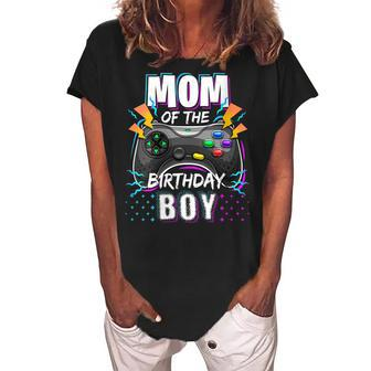 Womens Mom Of The Birthday Boy Matching Video Gamer Birthday Party V3 Women's Loosen Crew Neck Short Sleeve T-Shirt - Seseable
