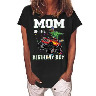 Womens Mom Of The Birthday Boy Your Funny Monster Truck Birthday Women's Loosen Crew Neck Short Sleeve T-Shirt - Seseable