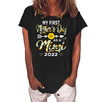 Womens My First Mothers Day As A Mimi 2022 Sunflower Grandma Women's Loosen Crew Neck Short Sleeve T-Shirt | Mazezy