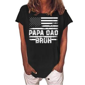 Womens Papa Dad Bruh Fathers Day 4Th Of July Us Vintage Gift 2022 Women's Loosen Crew Neck Short Sleeve T-Shirt - Seseable
