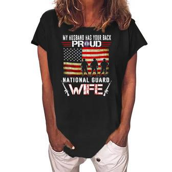 Womens Proud Army National Guard Wife US Military Gift Women's Loosen Crew Neck Short Sleeve T-Shirt | Mazezy