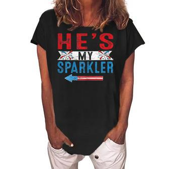 Womens Shes My Firecracker Funny 4Th July Matching Couples For Him Women's Loosen Crew Neck Short Sleeve T-Shirt - Seseable