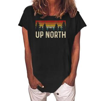 Womens Up North Vintage Hiking Nature Camping Alaska Pnw Hiker Gift Women's Loosen Crew Neck Short Sleeve T-Shirt | Mazezy