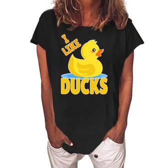 Yellow Rubber Duck Squeaker Duck I Like Ducks Women's Loosen Crew Neck Short Sleeve T-Shirt | Mazezy