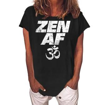 Zen Af Om Symbol Vintage Meditation Yoga Distressed V2 Women's Loosen Crew Neck Short Sleeve T-Shirt - Seseable