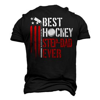 Mens Best Hockey Step Dad Ever Coach American Flag 4Th Of July Men's 3D T-shirt Back Print - Seseable