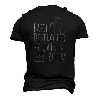 Easily Distracted Cats And Books Cat And Book Tee Men's 3D T-Shirt Back Print | Mazezy