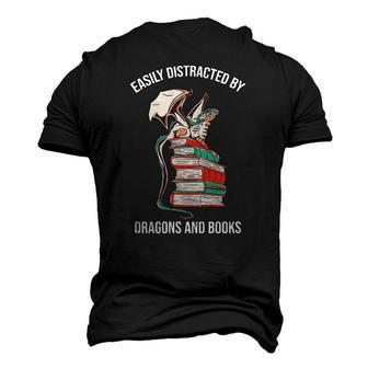 Easily Distracted By Dragons And Books Lover Men's 3D T-Shirt Back Print | Mazezy