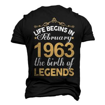 February 1963 Birthday Life Begins In February 1963 V2 Men's 3D T-shirt Back Print - Seseable