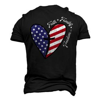 Heart Cross Faith Fourth 4Th Of July Patriotic Christians Men's 3D T-shirt Back Print - Seseable