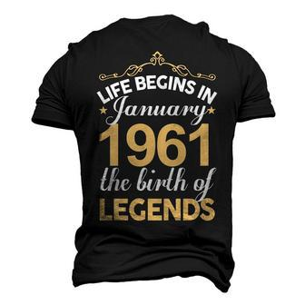 January 1961 Birthday Life Begins In January 1961 V2 Men's 3D T-shirt Back Print - Seseable