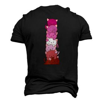 Lesbian Pride Flag Cute Pink Kawaii Cat Stack Anime Art Men's 3D T-Shirt Back Print | Mazezy