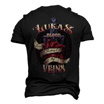 Lukas Blood Runs Through My Veins Name Men's 3D Print Graphic Crewneck Short Sleeve T-shirt - Monsterry