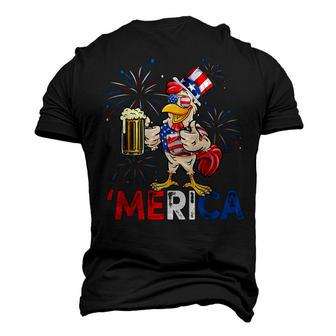 Merica Chicken With Beer Usa Flag 4Th Of July Men's 3D T-shirt Back Print - Seseable