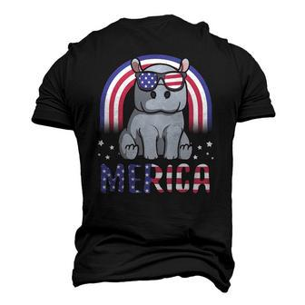 Merica Hippopotamus American Flag 4Th Of July Hippo Men's 3D T-Shirt Back Print | Mazezy