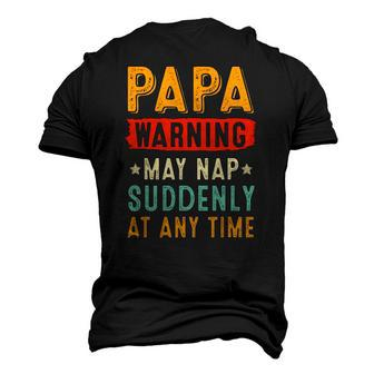 Mens Papa Warning May Nap Suddenly At Any Time Vintage Fathers Day Men's 3D T-Shirt Back Print | Mazezy