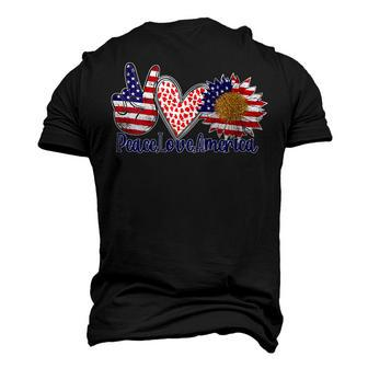 Peace Love America 4Th July Patriotic Sunflower Heart Sign Men's 3D T-shirt Back Print - Seseable