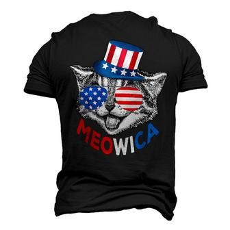 Red White Blue Patriotic Cat 4Th July Meowica American Flag Men's 3D T-shirt Back Print - Seseable