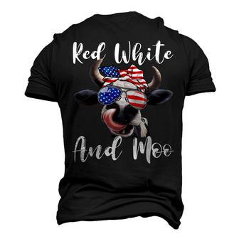 Red White And Moo Cow Messy Bun Usa Flag 4Th Of July Men's 3D T-shirt Back Print - Seseable