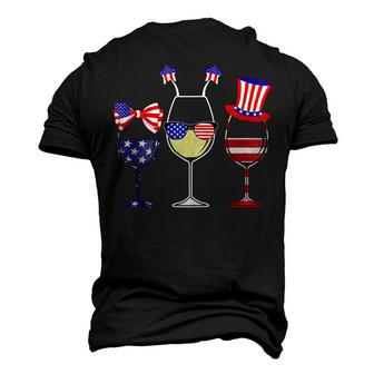 Red Wine And Blue 4Th Of July Red White Blue Wine Glasses Men's 3D T-shirt Back Print - Seseable