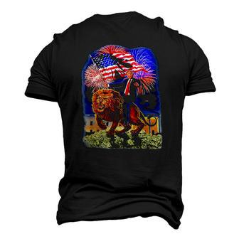 Republican President Donald Trump Riding War Lion Men's 3D T-Shirt Back Print | Mazezy