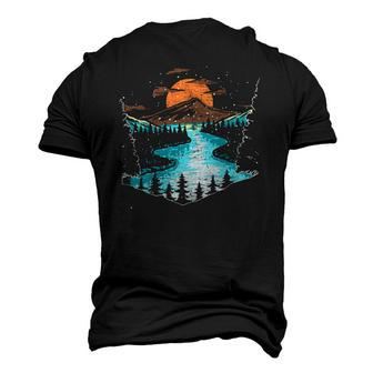 River Full Moon Mountain Outdoor Nature Tree Wildlife Forest Men's 3D T-Shirt Back Print | Mazezy