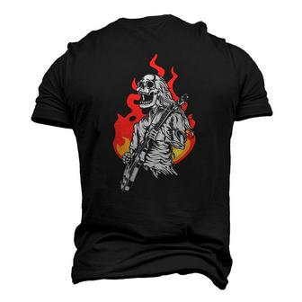Skeleton Playing Electric Guitar Flames Rock Music Men's 3D T-Shirt Back Print | Mazezy