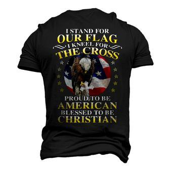 I Stand For Our Flag Kneel For The Cross Eagle 4Th Of July Men's 3D T-shirt Back Print - Seseable
